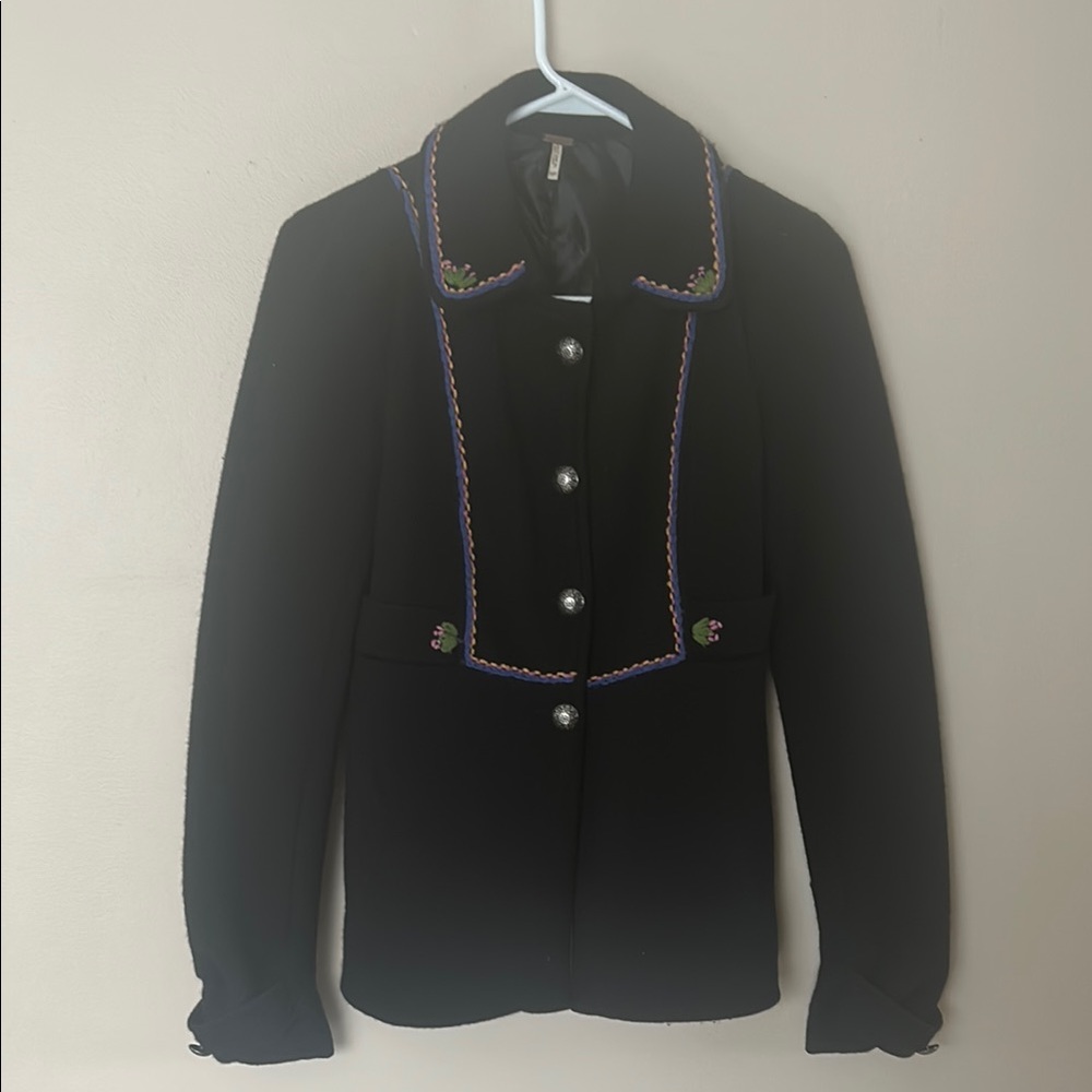 Free People Black Structured Blazer with Classic Lapel